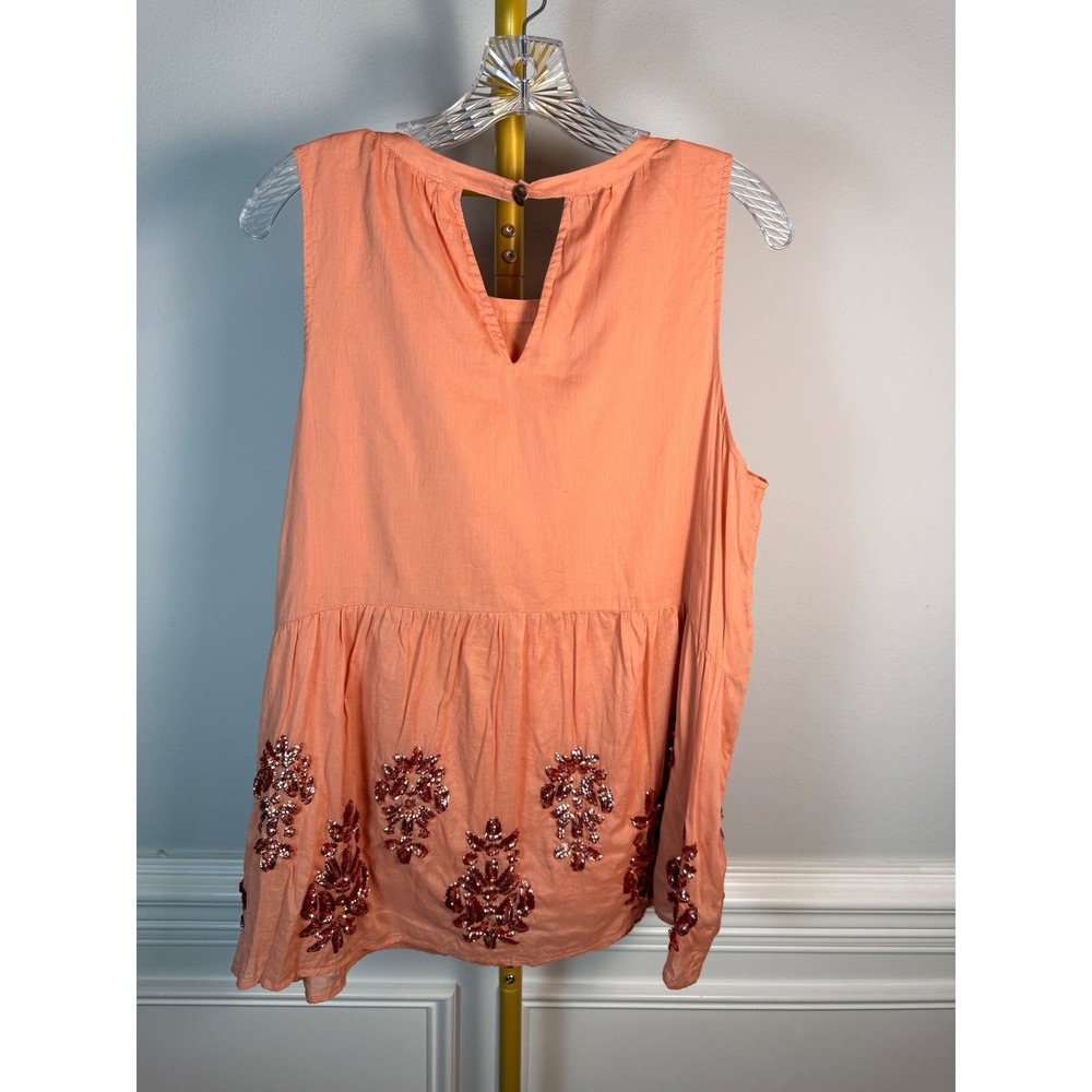 Anthropologie Maeve Peach Beaded Hem Boho Sleeveless‎ Top Size Large - Picture 2 of 7